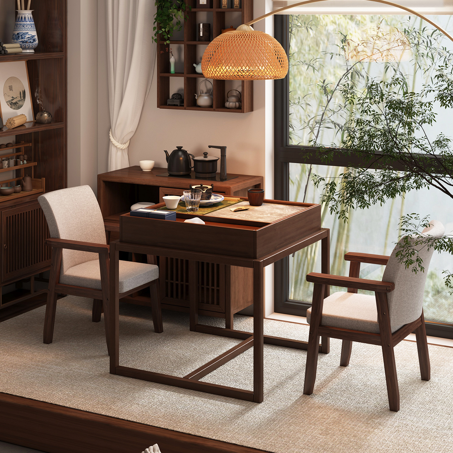 阳台小茶桌实木方桌新中式小型茶几简约家用桌子休闲禅意方形茶台