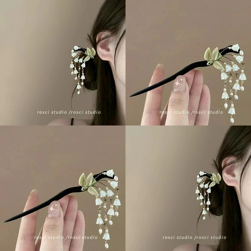 铃兰花流苏发簪缠花发叉簪子