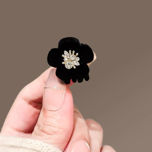 黑色植绒花朵小抓夹精致前额刘海碎发夹子公主头发卡迷你发抓头饰
