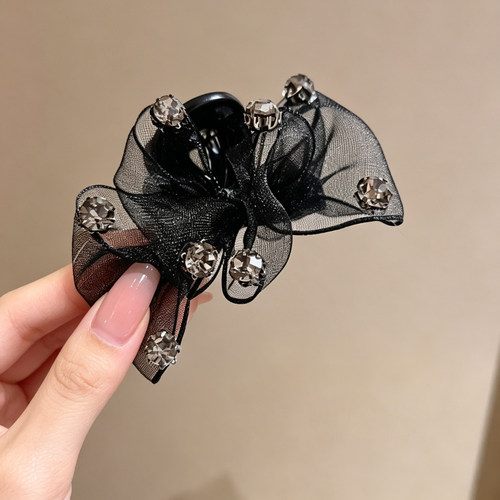 轻奢水钻网纱蝴蝶结鲨鱼夹