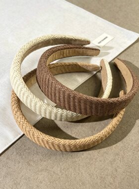 韩系夏季棉麻宽边纯色百搭发箍