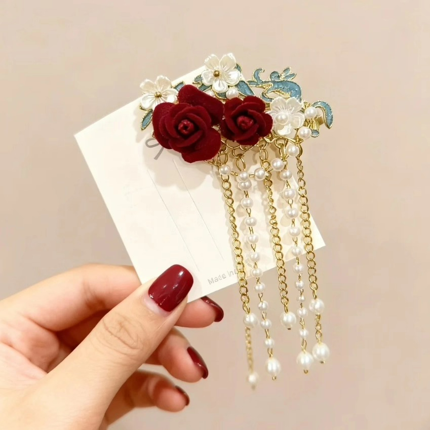 新中式旗袍气质红色花朵发夹子精致烧蓝后脑勺古风国风侧边夹头饰,饰品/流行首饰/时尚饰品新,发饰,淘宝优惠券,粉丝福利购,淘宝优惠卷