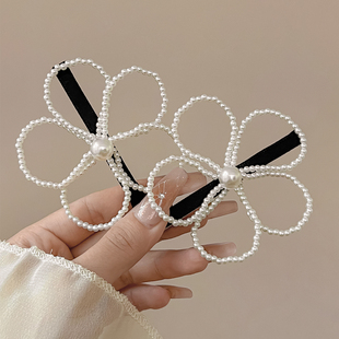 法式大号珍珠花朵发夹女后脑勺碎发鸭嘴夹前额刘海夹2025新款头饰