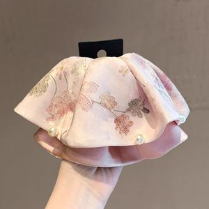 新中式淡雅印花缎面珍珠马尾夹气质温柔盘发夹后脑勺复古抓夹发夹