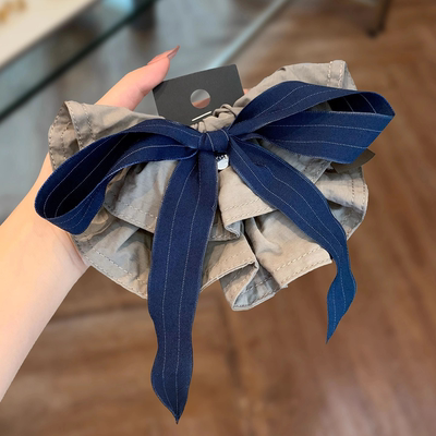 韩国高级感蓝灰条纹蝴蝶结发夹