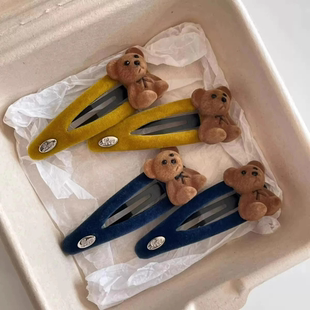 2025新款韩版丝绒小熊发夹秋冬可爱毛绒碎发夹子女头饰发饰边夹女