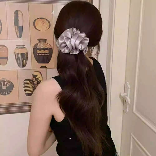 慵懒温柔紫韩国褶皱缎面花朵抓夹