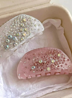 韩国法式水钻重工镶钻纯白色闪亮醋酸鲨鱼家夹盘发抓夹轻奢发夹子