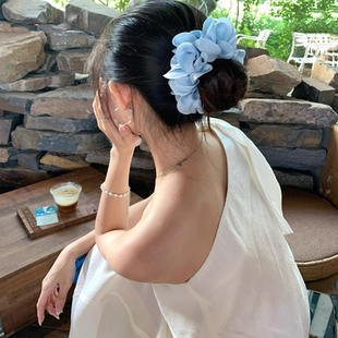 原创易梦玲风 森系蓝色花瓣花苞发圈女扎丸子头花花头绳头花发饰