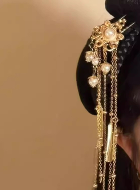 新中式珍珠流苏发钗复古国风汉服旗袍步摇后脑勺簪子百搭发簪头饰