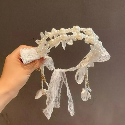 洛丽塔女宝宝蕾丝珍珠蝴蝶结发箍