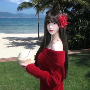 超出片！度假风红色彼岸花发饰云南大理民族风头饰发夹侧边夹子女