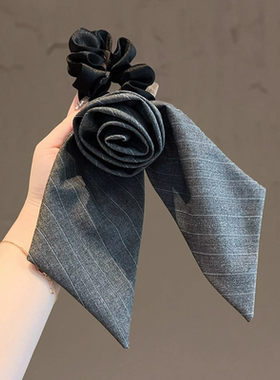 法式复古条纹玫瑰发圈高级感气质扎低马尾头绳新款百搭弹力头花女