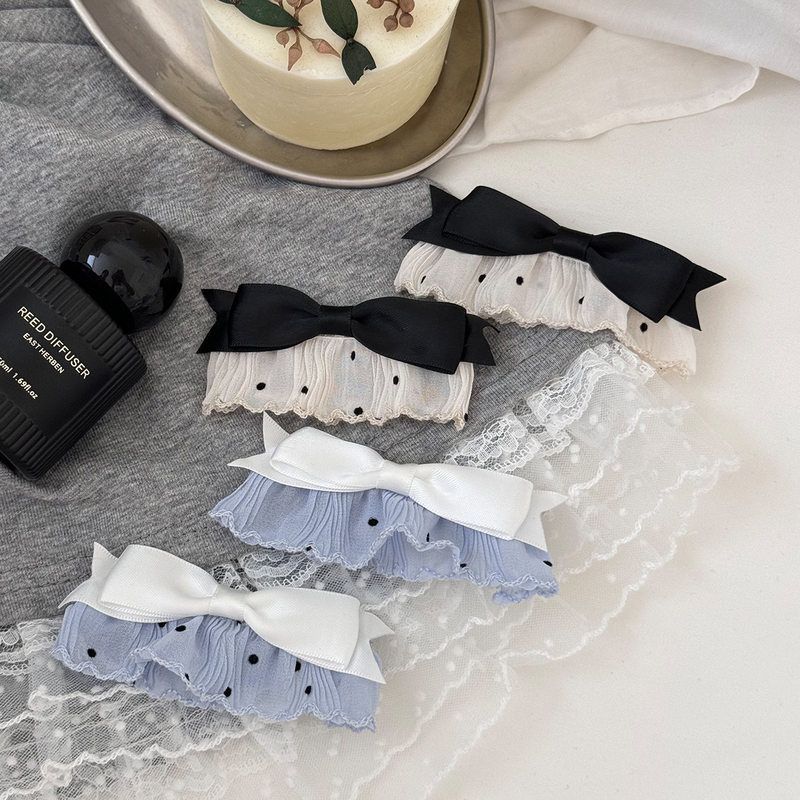 韩系温柔布艺点点蕾丝花边发夹