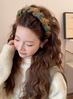 2026新款秋冬复古混色毛呢带齿发箍女高颅顶洋气头箍日常外戴发饰