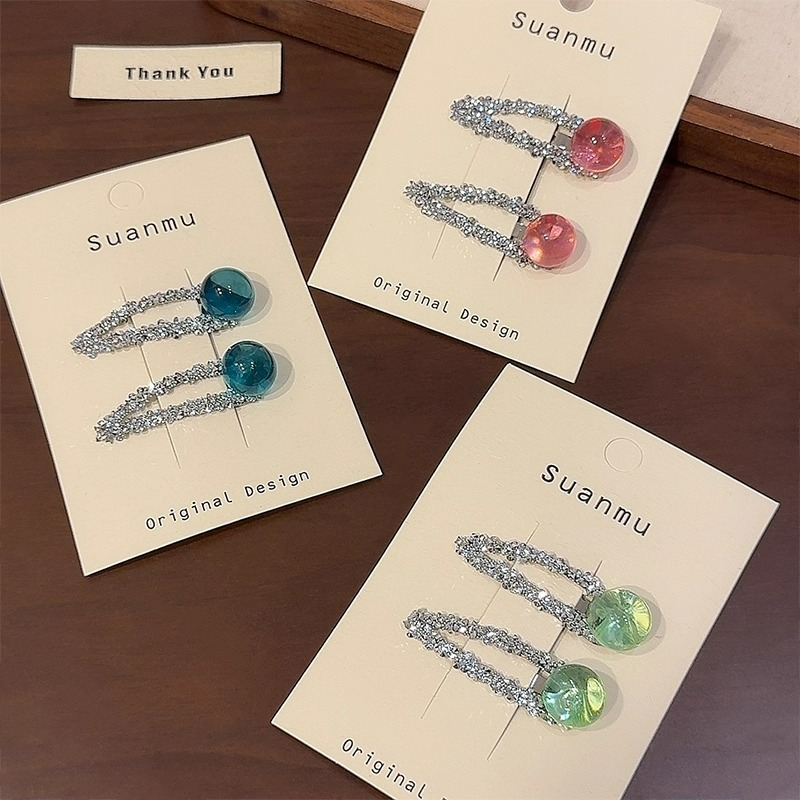 氧气感！高透彩色圆珠发夹闪闪碎钻BB夹韩系刘海夹发卡边夹发饰品