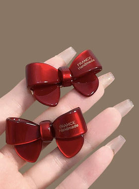 氛围感蝴蝶结复古安可拉红女款高级感鸭嘴夹边夹女2025年新款发卡