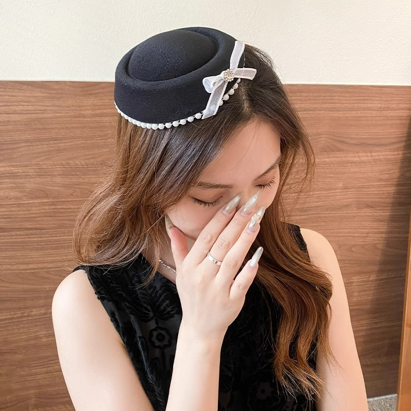 蝴蝶结小礼帽女水手帽头饰法式赫本英伦海军风少女jk圆顶贝雷帽子