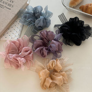 紫色条纹浪漫网纱大肠发圈女时尚温柔扎马尾头绳弹力皮筋洋气头花