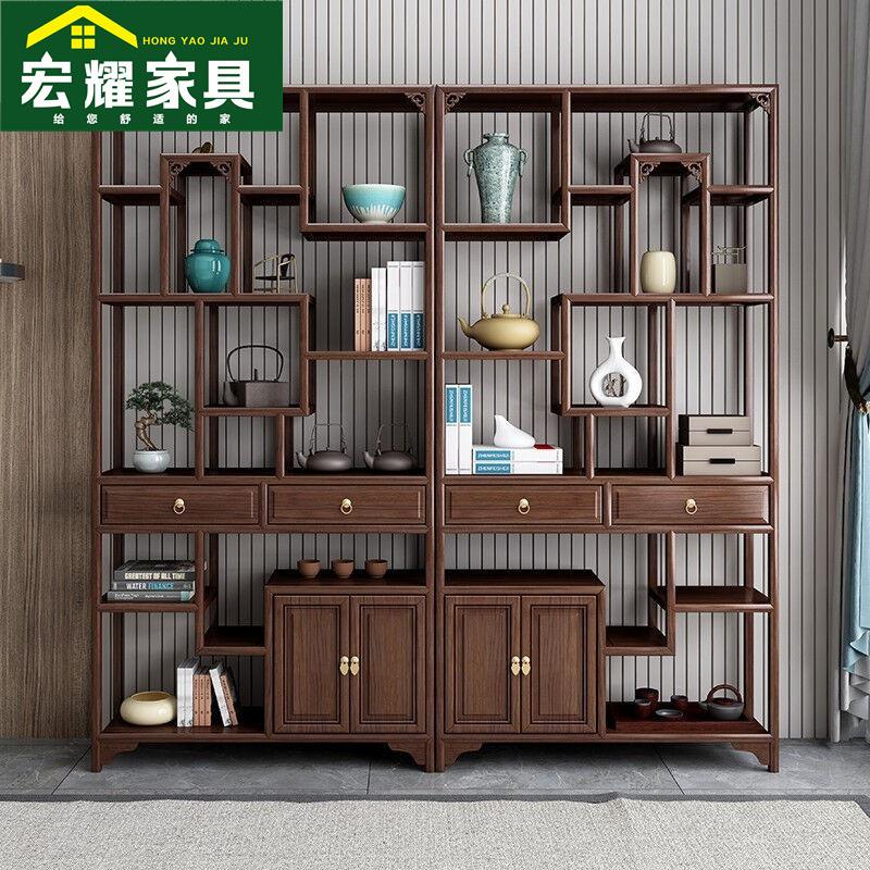实木多宝阁博古架展示柜办公室书架古董架子整装新中式茶叶置物架