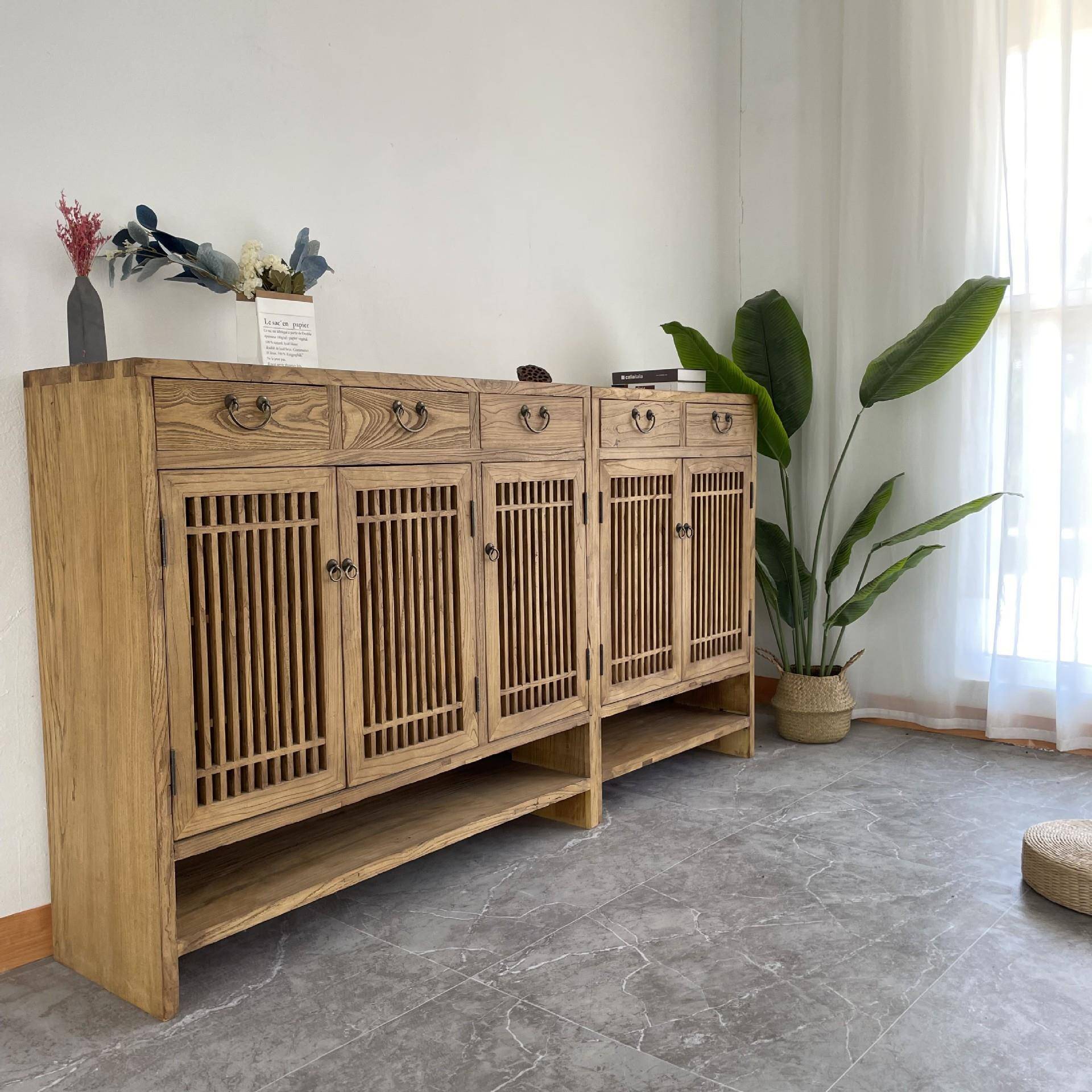 老榆木餐边柜实木储物鞋柜中式靠墙边柜客厅收纳茶水柜复古家用