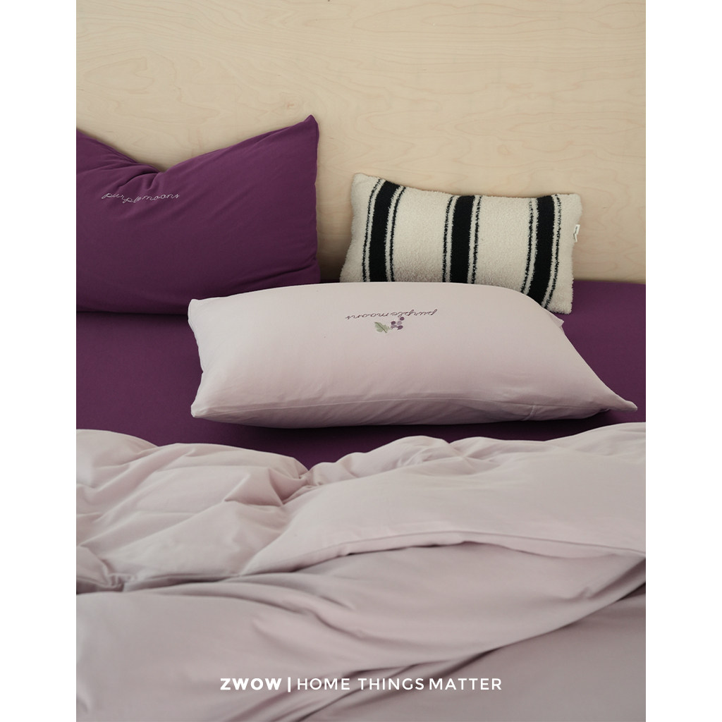 造卧旗舰店zwow全棉针织棉紫色系葡萄刺绣柔软床单床笠被套四件套