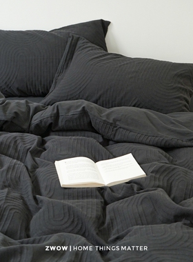 造卧zwow黑色肌理高级感侘寂风提花法式床品纯棉全棉四件套