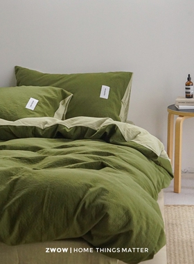 造卧zwow三层空气层暗纹提花苔藻绿色亲肤A类全棉床单床笠四件套
