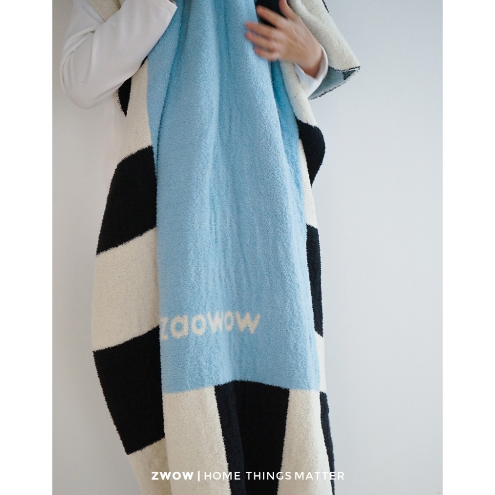 造卧zwow2025天空岛白黑蓝格中古风双面加厚半边绒盖毯休闲毯毛毯,床上用品,休闲毯/毛毯/绒毯,淘宝优惠券,粉丝福利购,淘宝优惠卷