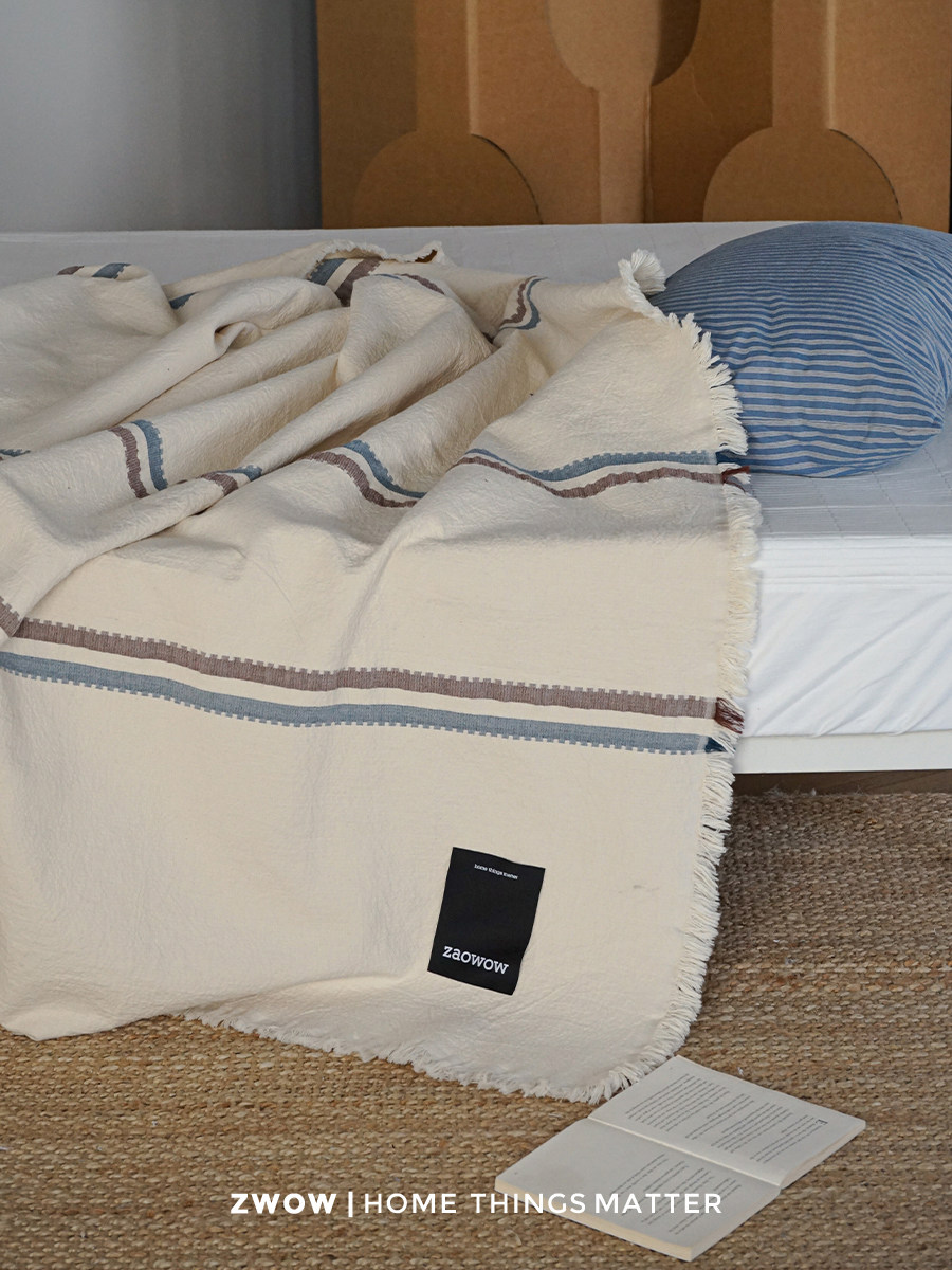 造卧zwow法式中古风高级感肌理色织全棉床盖夏被毯盖毯沙发毯条纹,床上用品,休闲毯/毛毯/绒毯,淘宝优惠券,粉丝福利购,淘宝优惠卷