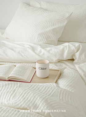 造卧zwow【奶油裱花】轻奢立体提花白色奶油风全棉被套床品四件套