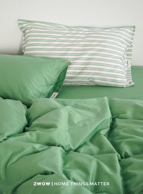 造卧zwow2025秋冬季全棉印花条纹纯绿色春季亲肤60支水洗四件套