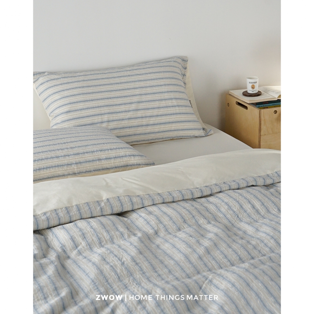 造卧zwow韩系立体肌理蓝色条纹小清新纯棉100全棉四件套2025新款