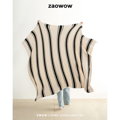 造卧zwow黑米条纹双面半边绒盖毯休闲 毯毛毯午睡毯沙发床盖毯子