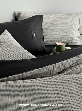造卧zwow【速写】北欧侘寂风立体提花全棉纯棉黑色条纹床上四件套