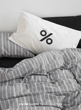 造卧zwow苏格兰立体肌理提花黑色格纹亲肤纯棉100全棉床上四件套