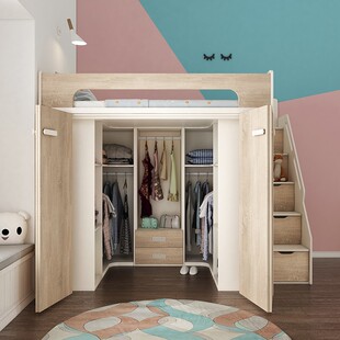 衣柜床一体上床下柜衣帽间小户型步入式儿童组合床大储物公寓床