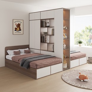 实木定制互不打扰双人床小户型隔断床一房变两房床柜儿童房储物床