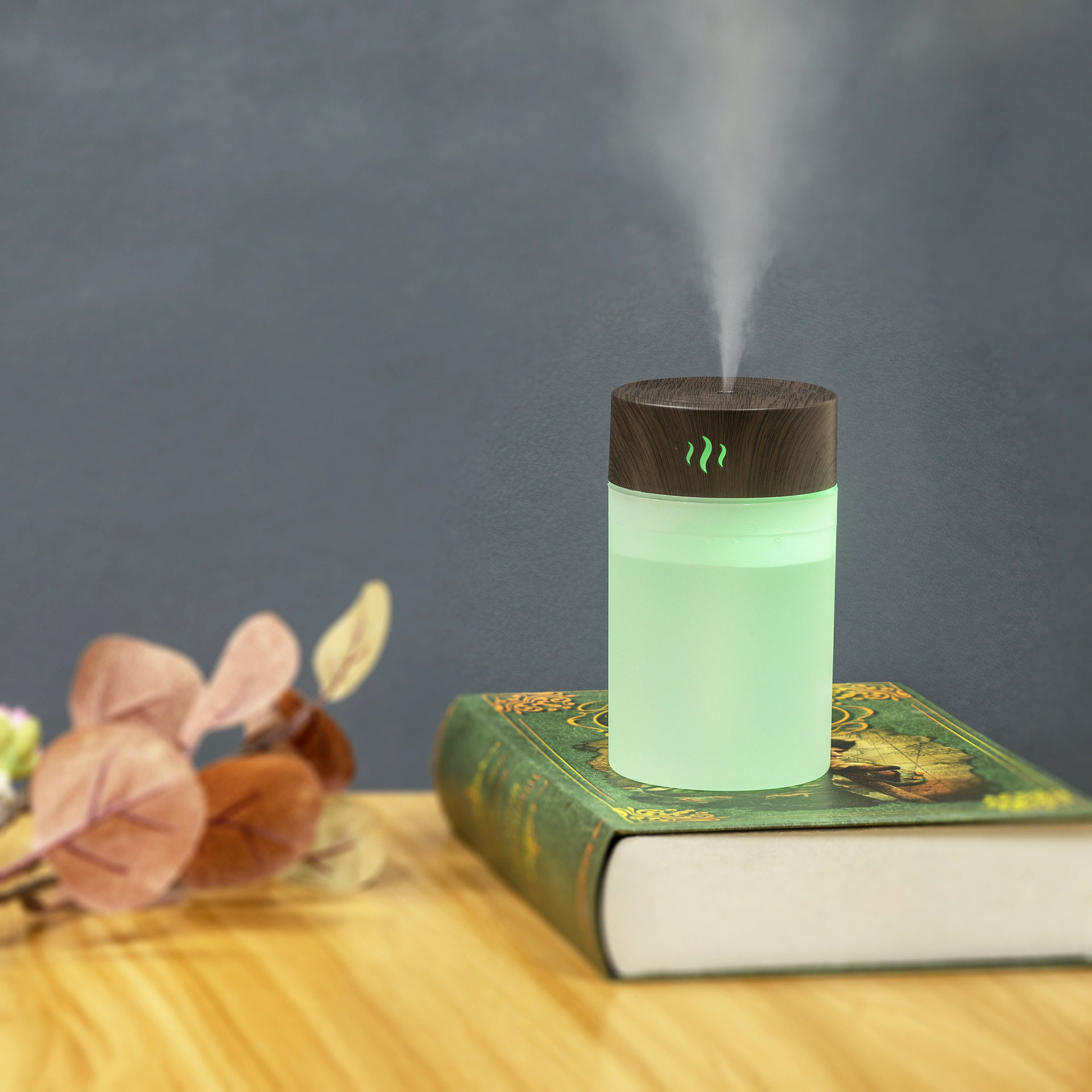 USB加湿器夜光5V车载大雾量空气加湿器木纹净化器260ml香薰机