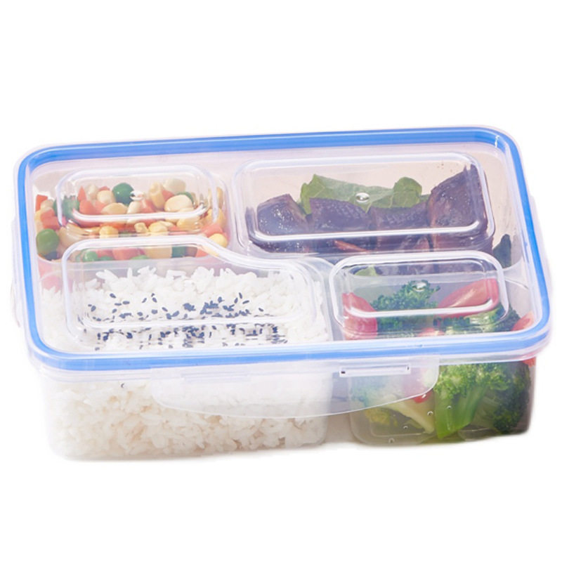 四格饭盒保鲜盒分格密封盒长方形带盖加厚套餐盒饭盒子塑料便当盒