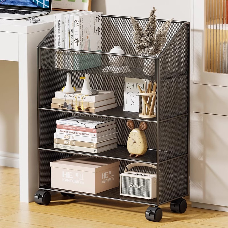 简易书架家用多层桌边收纳架客厅靠墙可移动小推车卧室落地储物架