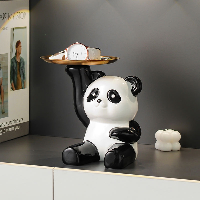 熊猫入户玄关门口钥匙收纳摆件装饰品客厅奶油风乔迁新居礼物