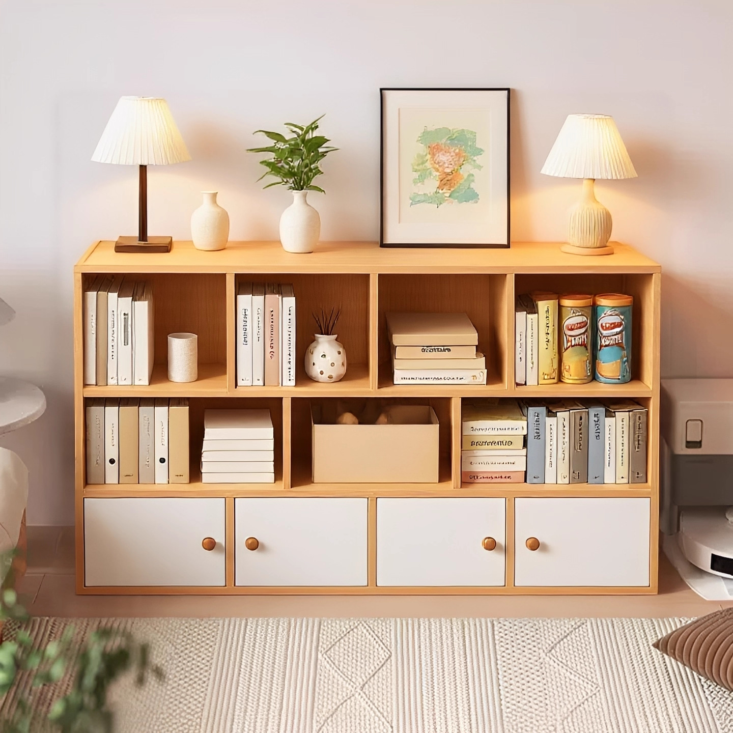 书架收纳柜客厅置物柜一体式落地边柜阳台柜靠墙展示柜大容量书柜