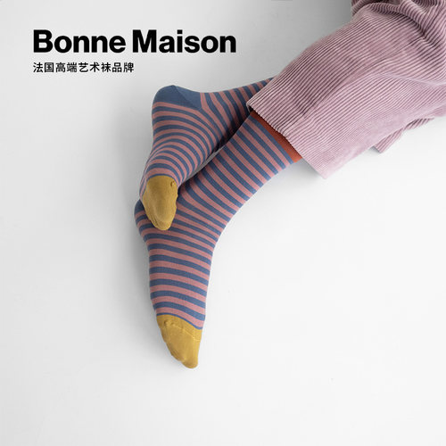 Bonne Maison法国设计师高端艺术袜品牌网红彩色条纹袜中筒棉袜子
