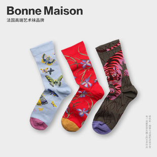 BONNE MAISON法国进口设计师潮牌炸街彩袜中袜春秋冬老虎网红短袜