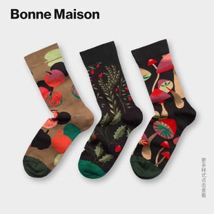 BONNE MAISON法国进口设计师潮牌炸街棉彩袜百搭长袜采摘网红中袜