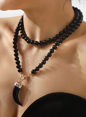 欧美时尚设计狼牙吊坠长款项链