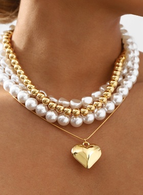 欧美时尚精致爱心珍珠手链套装