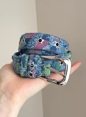 Vintage古着 Starry sky denim plaid腰带