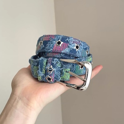 Vintage古着 Starry sky denim plaid腰带